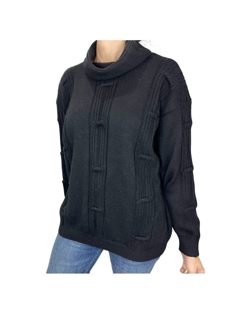 Vintage 90s Rino Rossi handmade black wool blend cowl neck sweater M